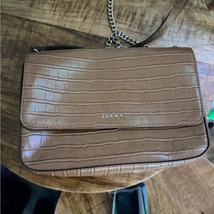 DKNY Tan Croc-Embossed Chain Strap Crossbody